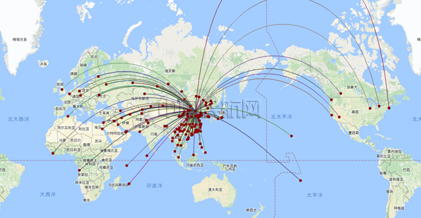 非联盟在首都机场运营航线网络结构图