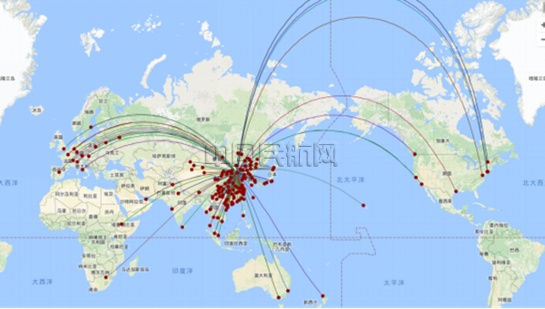 国航在首都机场航线网络结构图